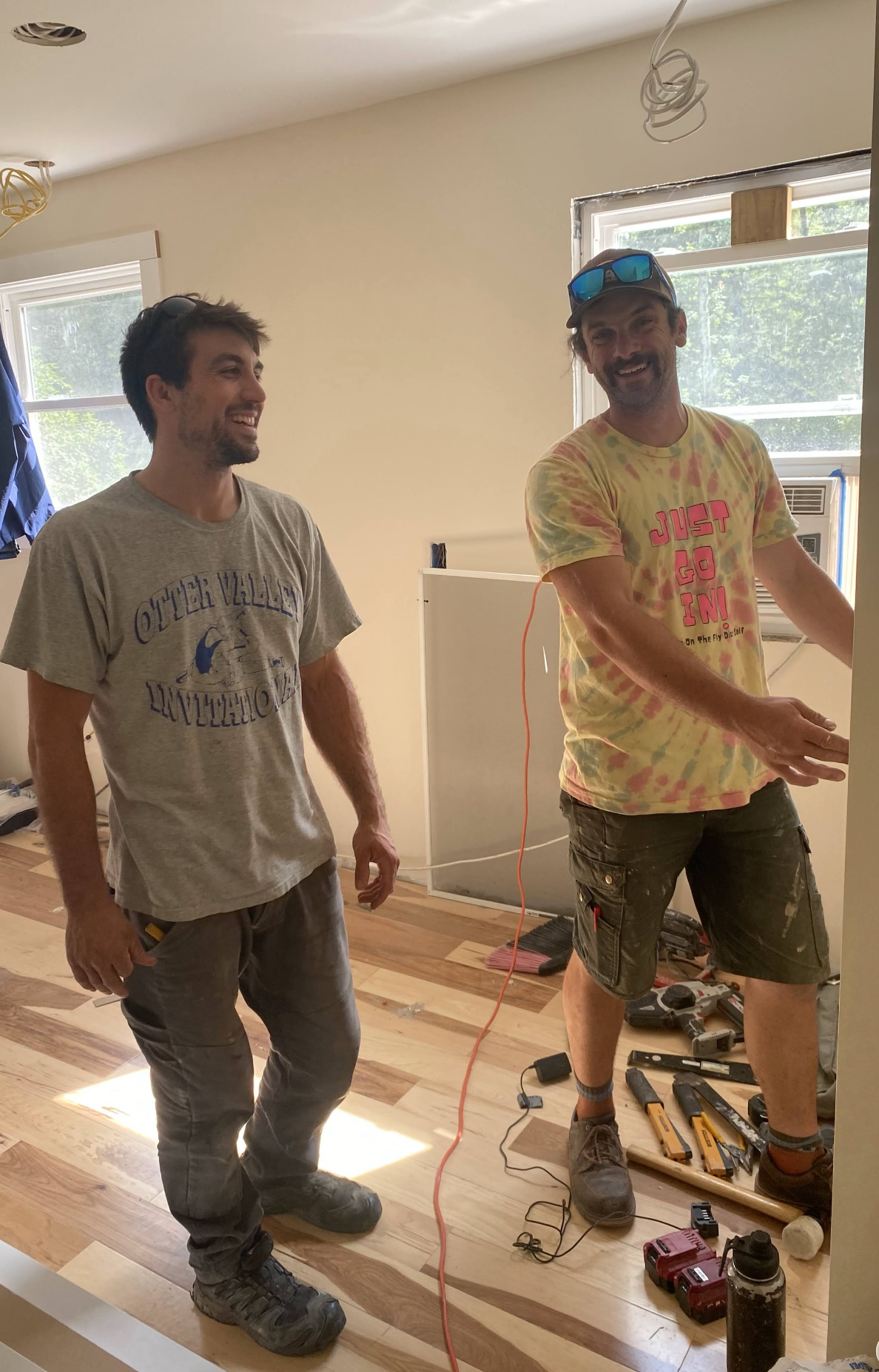 Matt Parisi and Eric Osborne, partners at Vermont ADU, on a job site
